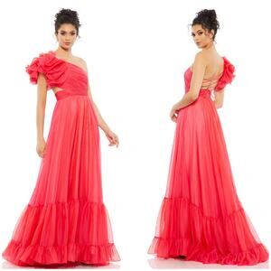 Mac Duggal Coral One-Shoulder Ruffled Maxi Gown